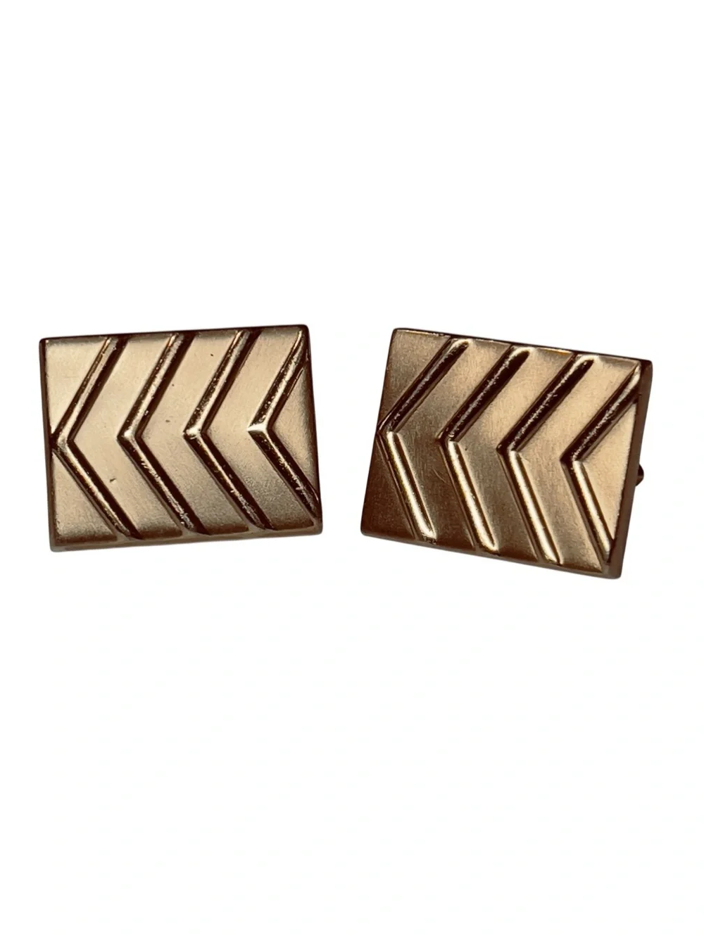 Vintage Swank Art Deco Chevron Men’s Cufflinks Rectangle Textured Gold Tone